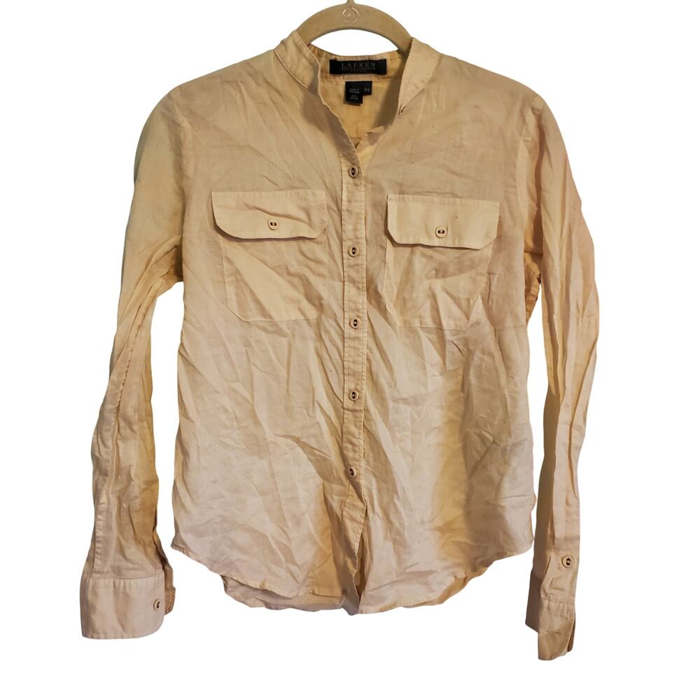 Lauren Ralph Lauren Cotton Ivory Long Sleeve Casual Button Minimalist